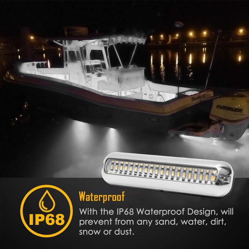 HUSUKU SOOP3 PRO 6.7" 2000LM 60LED Waterproof 316 Stainless Steel Trim Ring Boat High-Intensity LED Underwater Light Clear Lens Pontoon Marine/Boat Transom (White) - Image 5